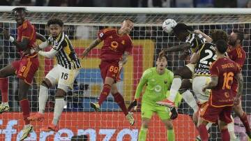 Moise Kean heads for goal during Juventus's 1-1 draw at Roma. (AP PHOTO)