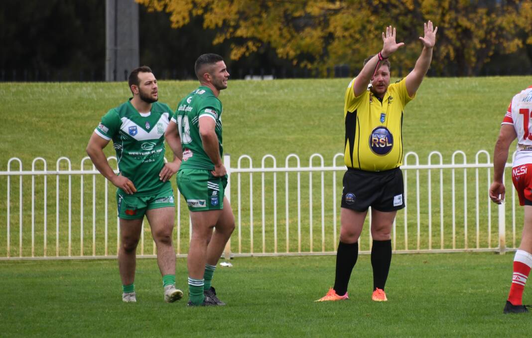 Dubbo CYMS winger Corey Drew was sin-binned by referee Bryce Hotham for dissent in round six. Picture by Nick Guthrie